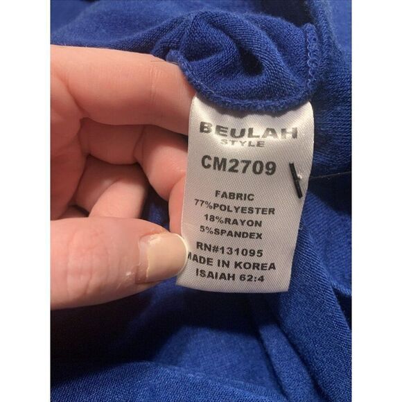 Beulah Authentic Solid Blue Crew Neck Long Sleeve Ruched Sweater One Size - Picture 7 of 7